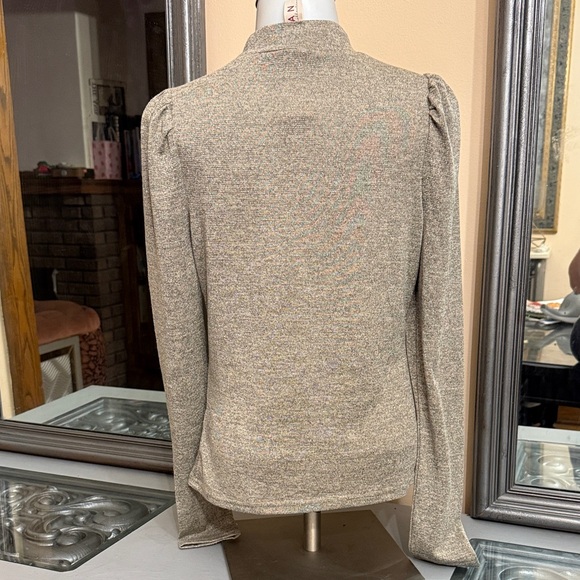 Anthropologie Dolan Metallic Mock Neck Puff Sleeve Shoulder Long Sleeve Top - Picture 7 of 8